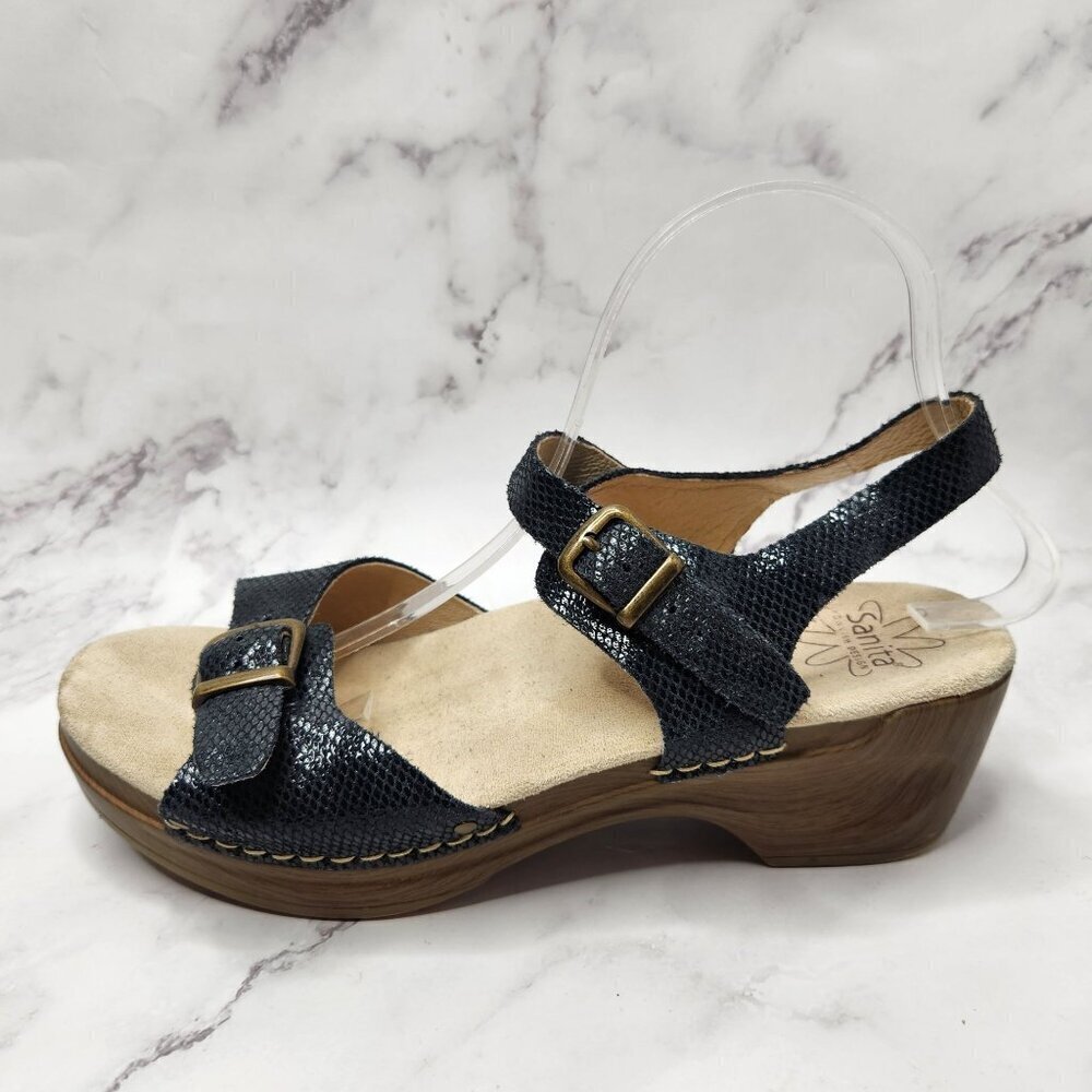 Sanita Daisy Davia Suede Leather Platform Sandals Black Blue Women's 9.5 (41)